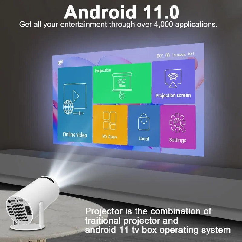 Projetor HY300 PRO 4K Android 11, WiFi duplo 6